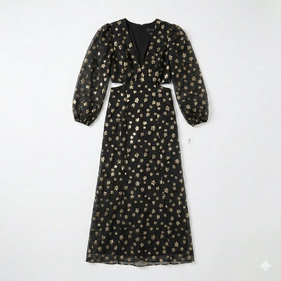 Donna Morgan Gold Star Celestial Witchy Gothic Cutout Bishop Sleeve Midi Dress 6 - Picture 2 of 5